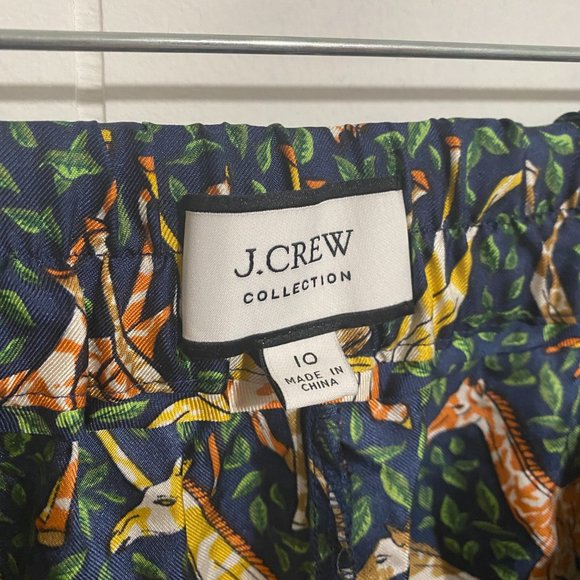 J. Crew Collection Pants Pull-on Silk Twill High Rise Pant Green Giraffes Sz 10 - Picture 8 of 10